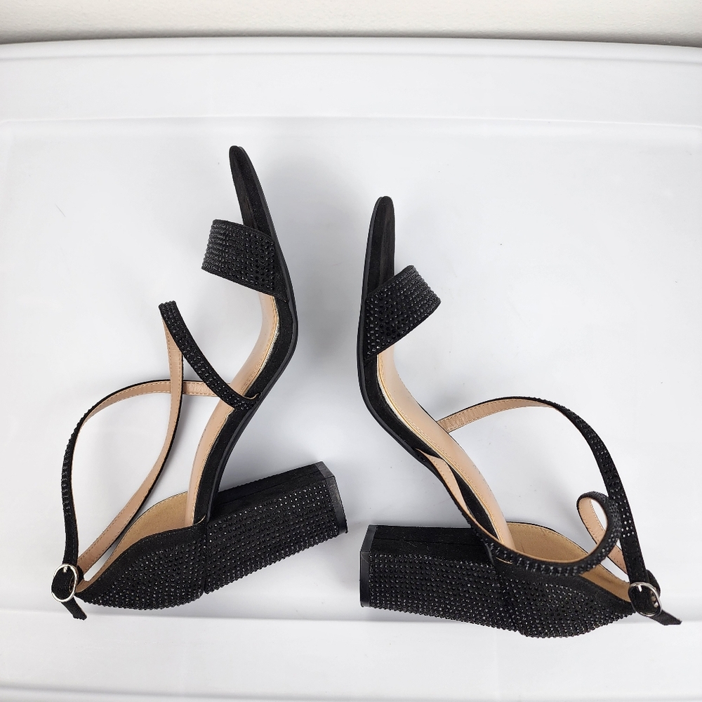 Kelly & Katie Paloona Rhinestones Block Heels Sandals Strappy Pumps Black 9M - Picture 7 of 12